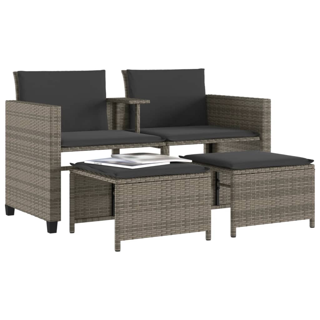2 személyes szürke polyrattan kerti kanapé asztallal/székkel