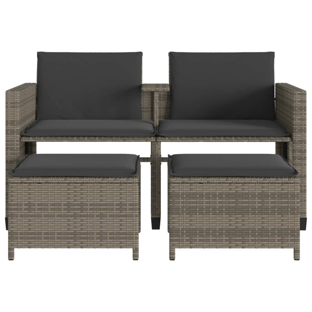 2 személyes szürke polyrattan kerti kanapé asztallal/székkel