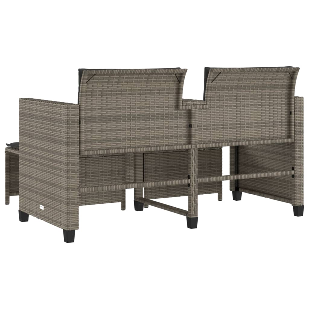 2 személyes szürke polyrattan kerti kanapé asztallal/székkel