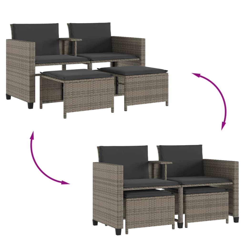 2 személyes szürke polyrattan kerti kanapé asztallal/székkel