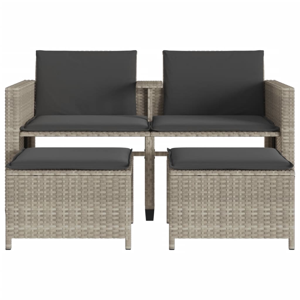 2 személyes szürke polyrattan kerti kanapé asztallal/székkel
