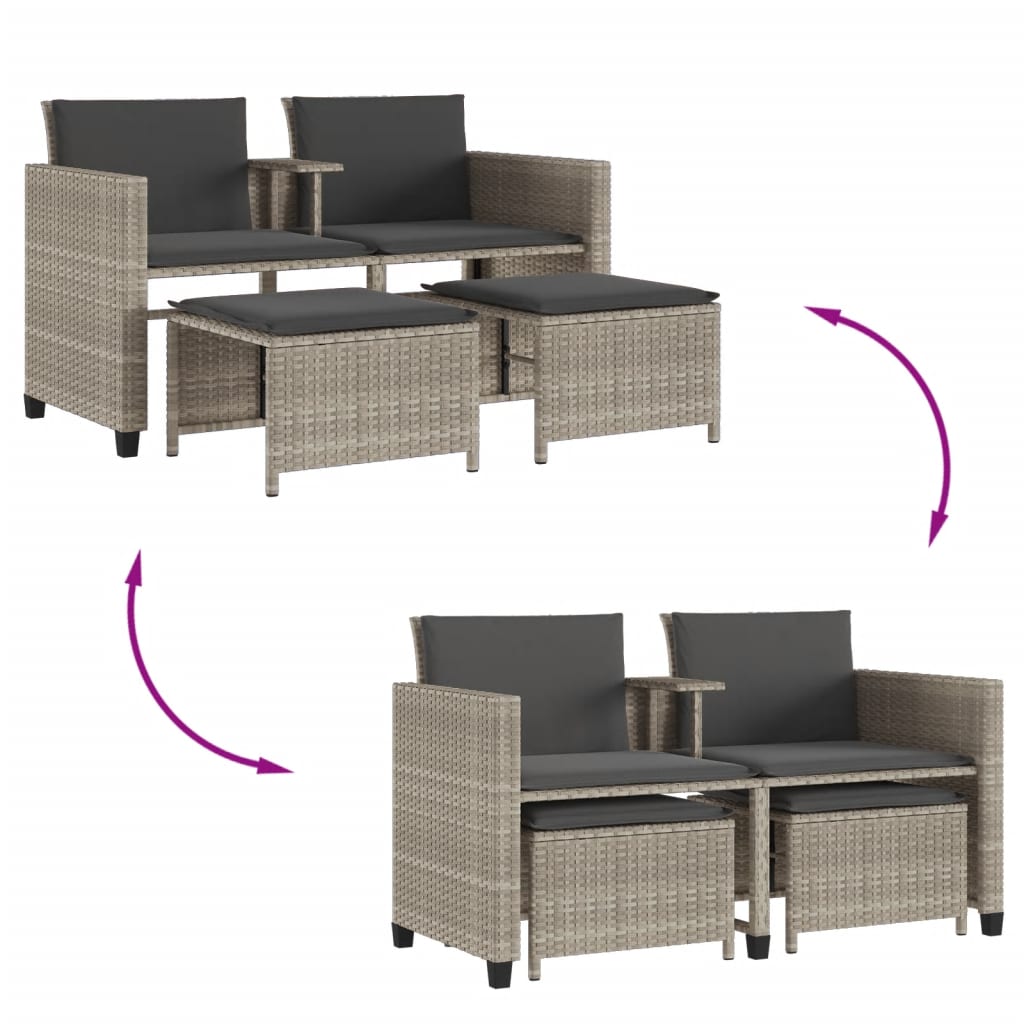 2 személyes szürke polyrattan kerti kanapé asztallal/székkel