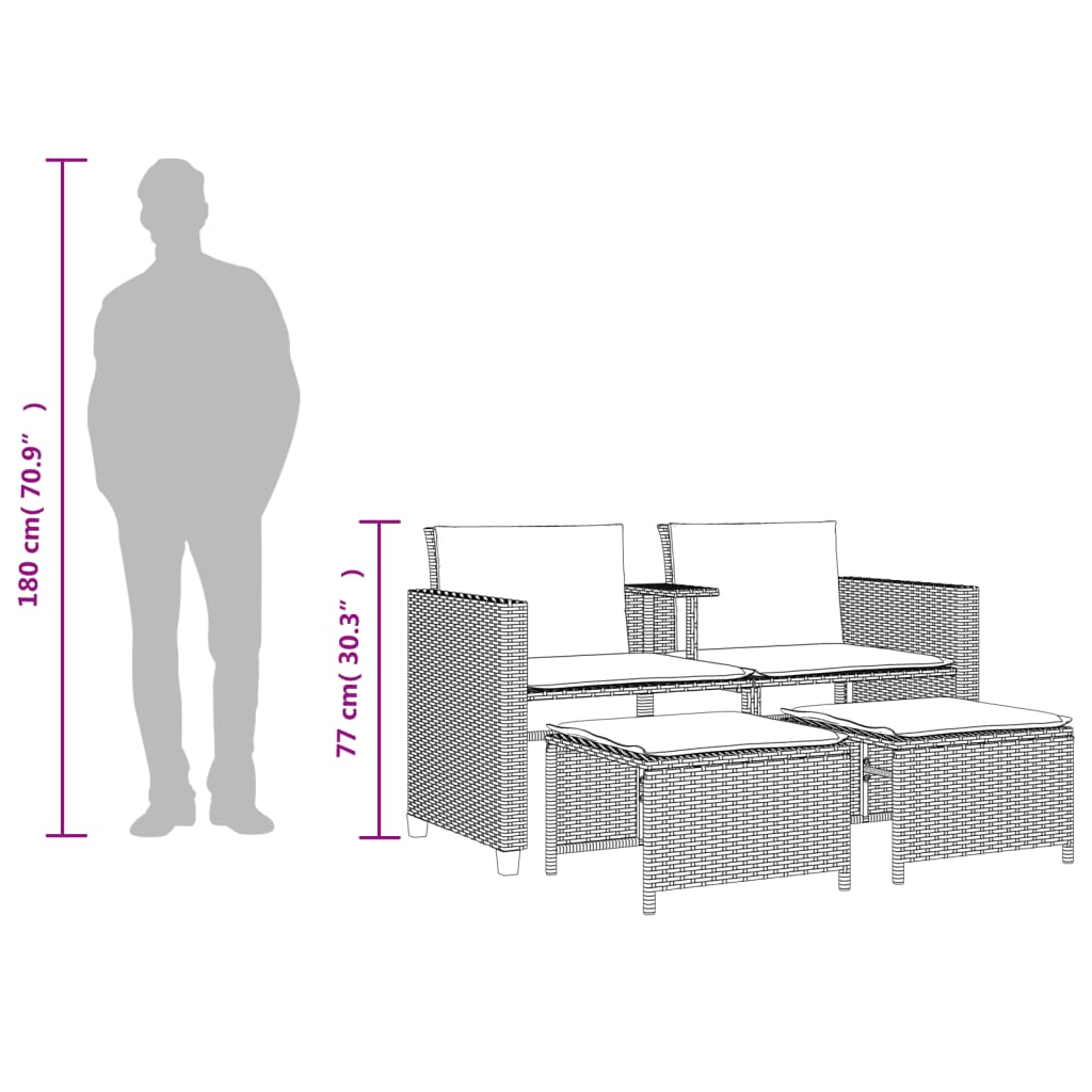 2 személyes szürke polyrattan kerti kanapé asztallal/székkel