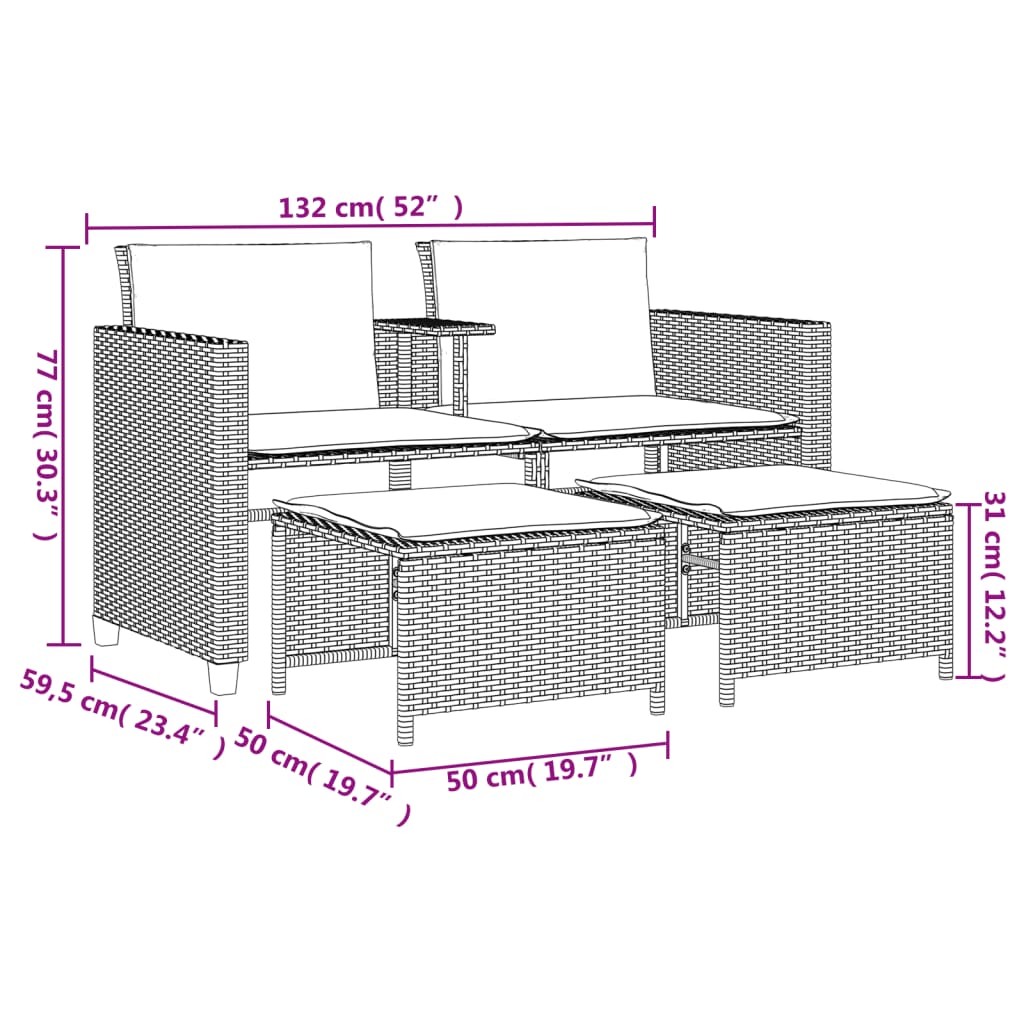 2 személyes szürke polyrattan kerti kanapé asztallal/székkel