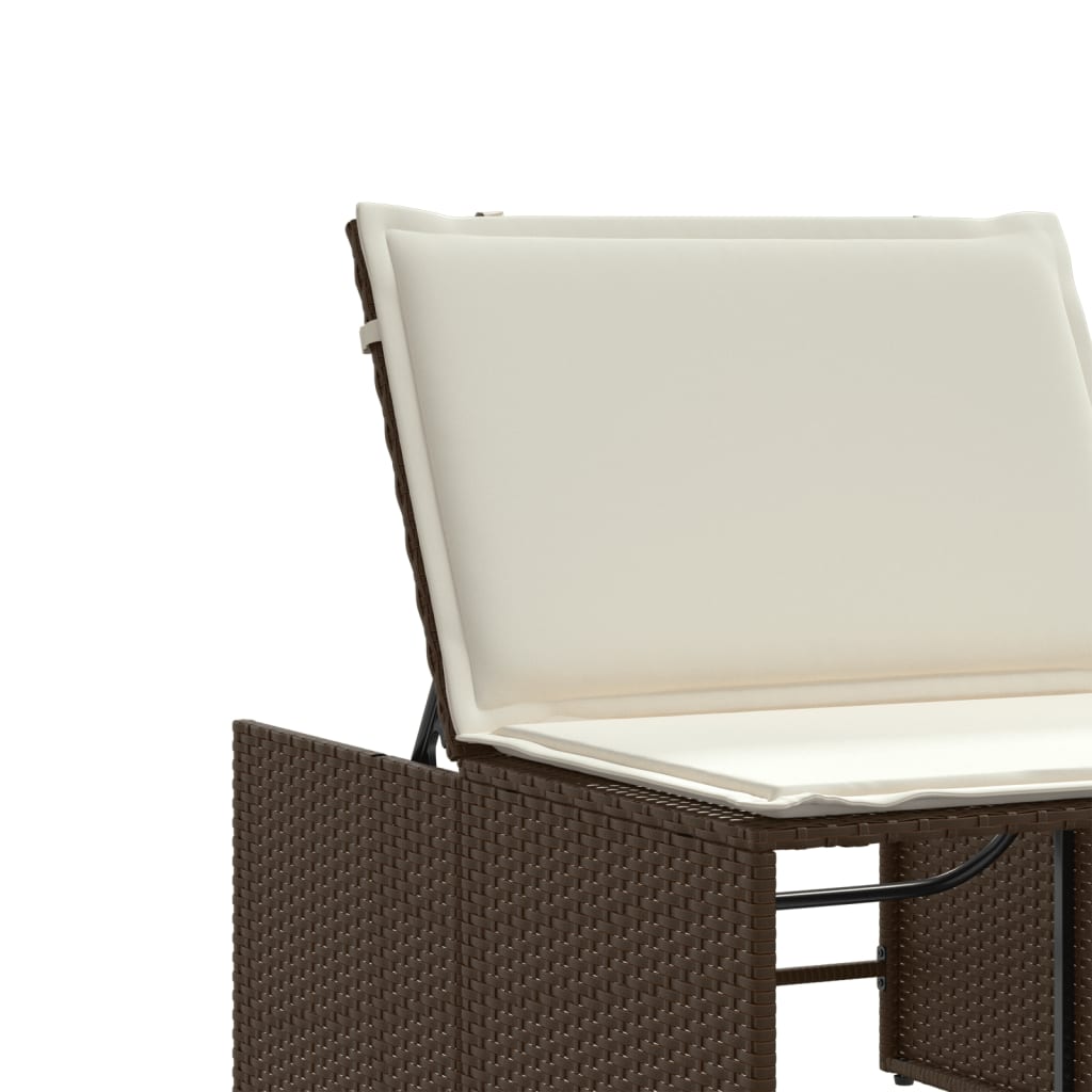 2 db barna polyrattan napozóágy asztallal