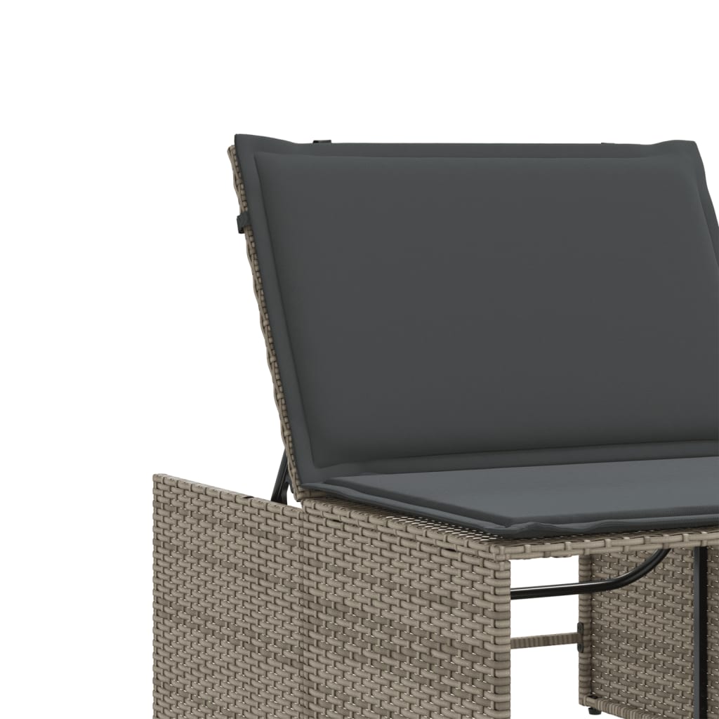 2 db szürke polyrattan napozóágy asztallal