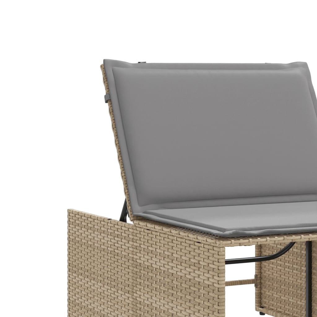 2 db bézs polyrattan napozóágy asztallal