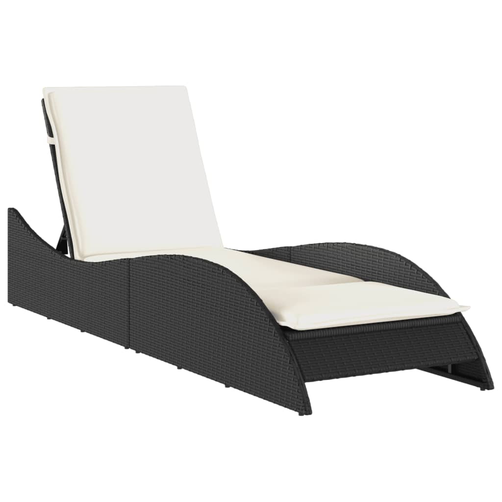 fekete polyrattan napozóágy párnával 60x205x73 cm