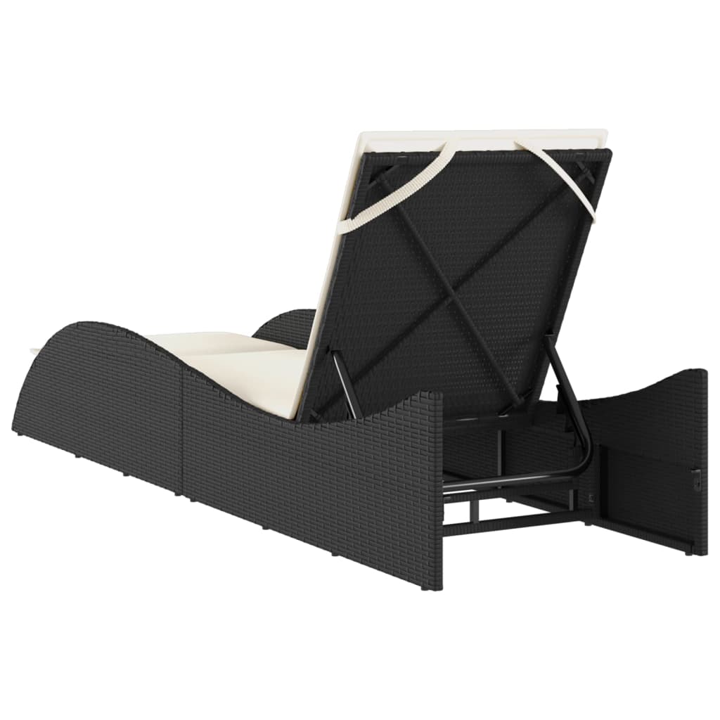 fekete polyrattan napozóágy párnával 60x205x73 cm