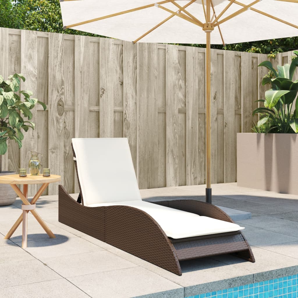 barna polyrattan napozóágy párnával 60x205x73 cm