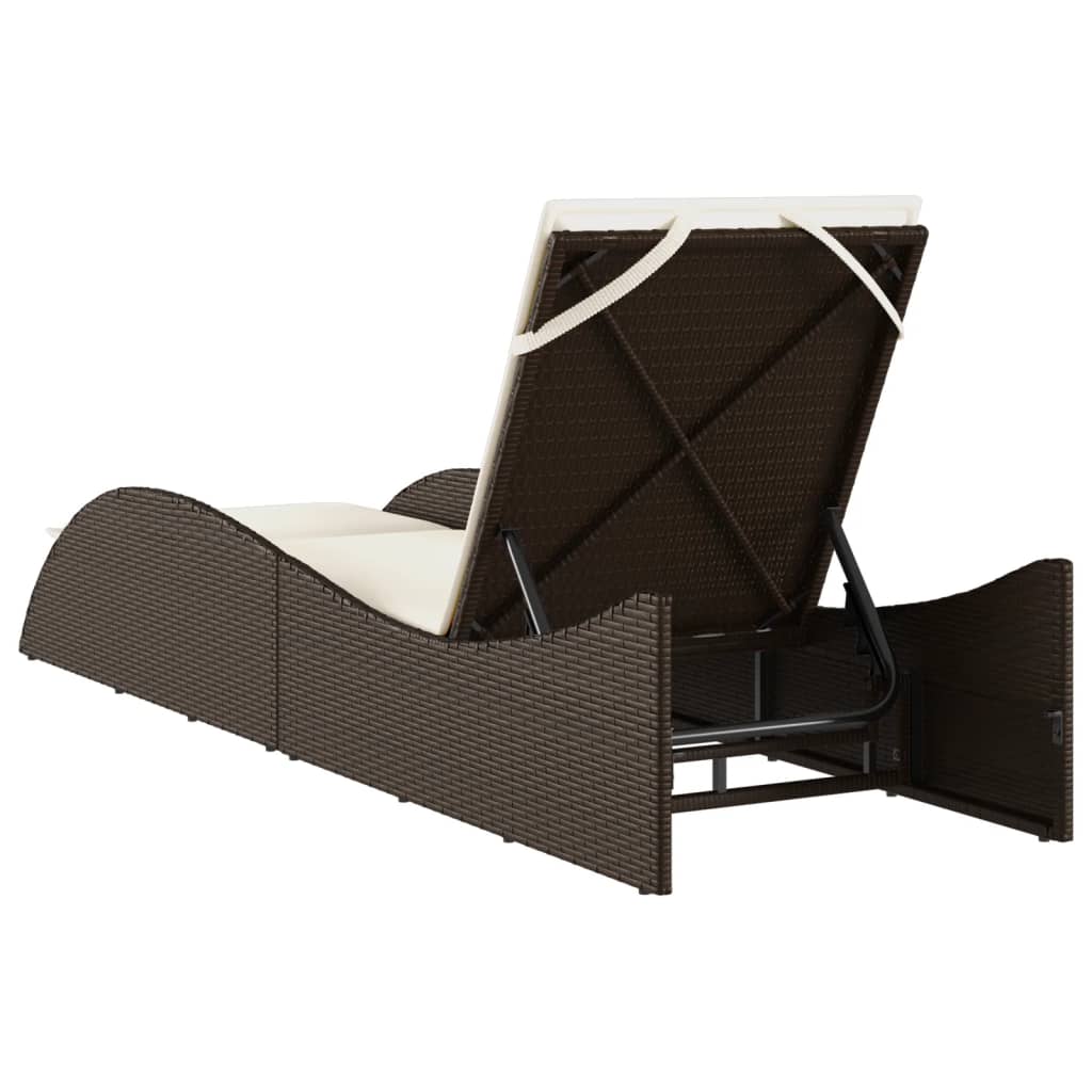 barna polyrattan napozóágy párnával 60x205x73 cm