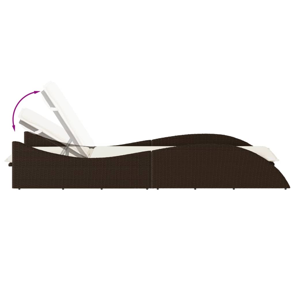 barna polyrattan napozóágy párnával 60x205x73 cm