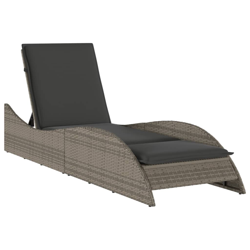 szürke polyrattan napozóágy párnával 60x205x73 cm