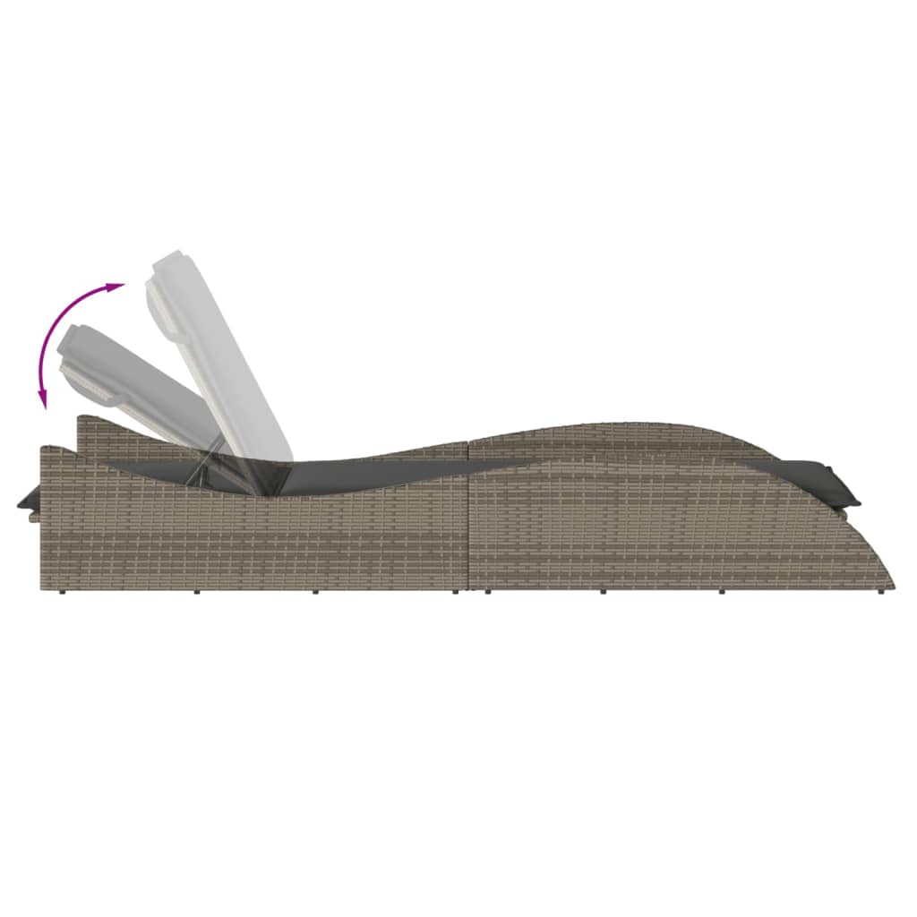 szürke polyrattan napozóágy párnával 60x205x73 cm