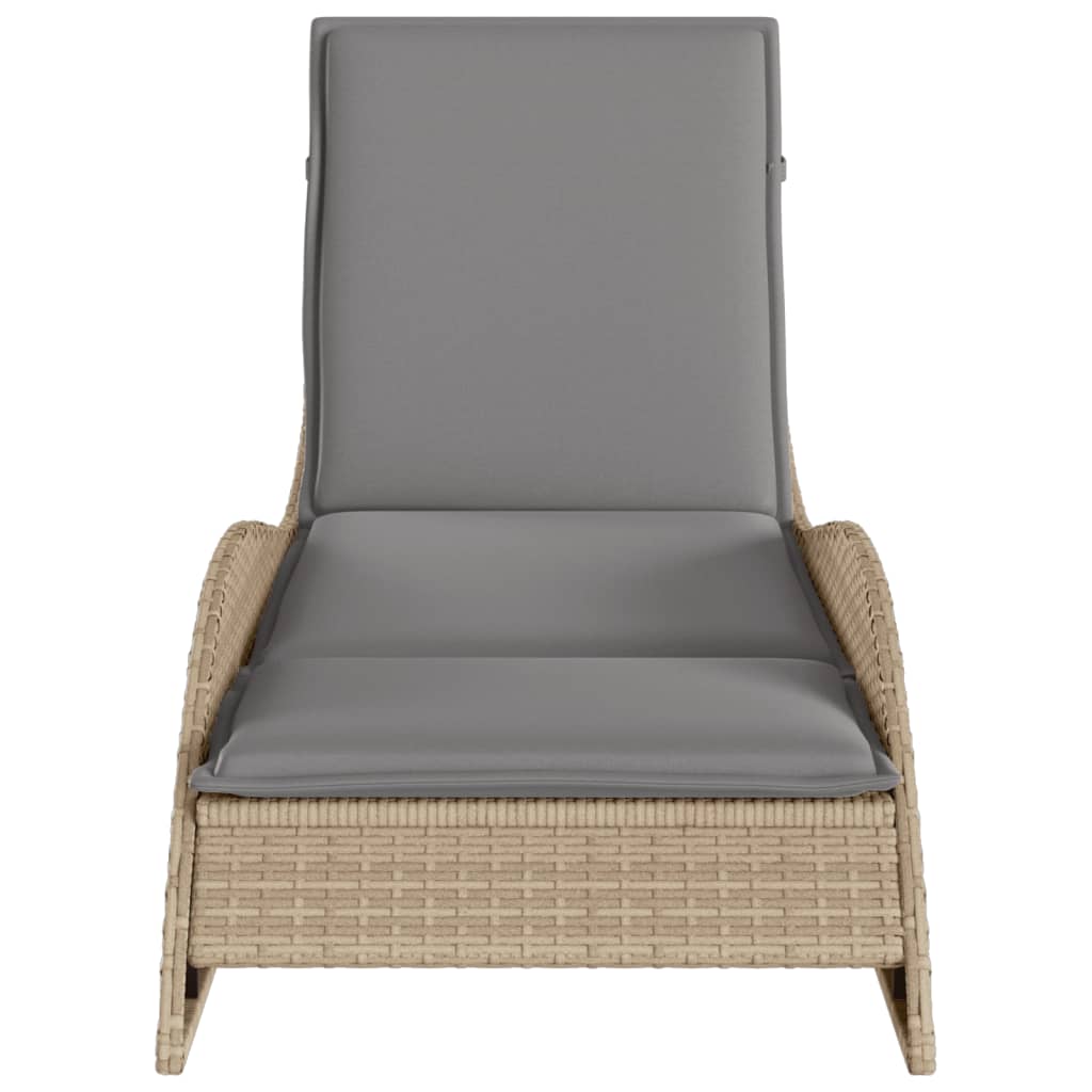 bézs polyrattan napozóágy párnával 60x205x73 cm
