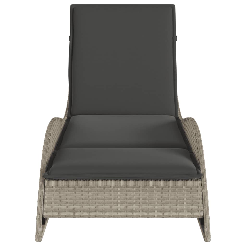 világosszürke polyrattan napozóágy párnával 60x205x73 cm