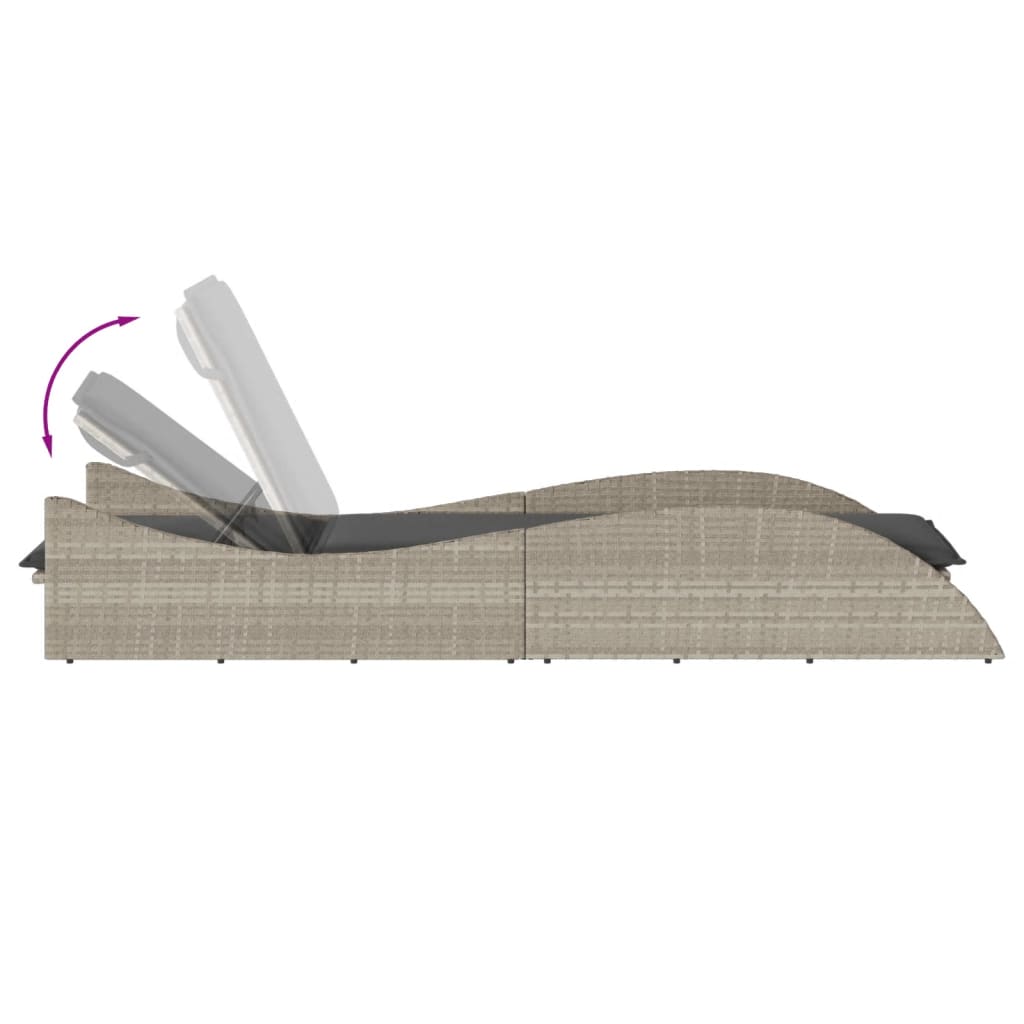 világosszürke polyrattan napozóágy párnával 60x205x73 cm