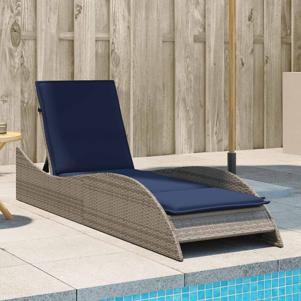 szürke polyrattan napozóágy párnával 60 x 205 x 73 cm