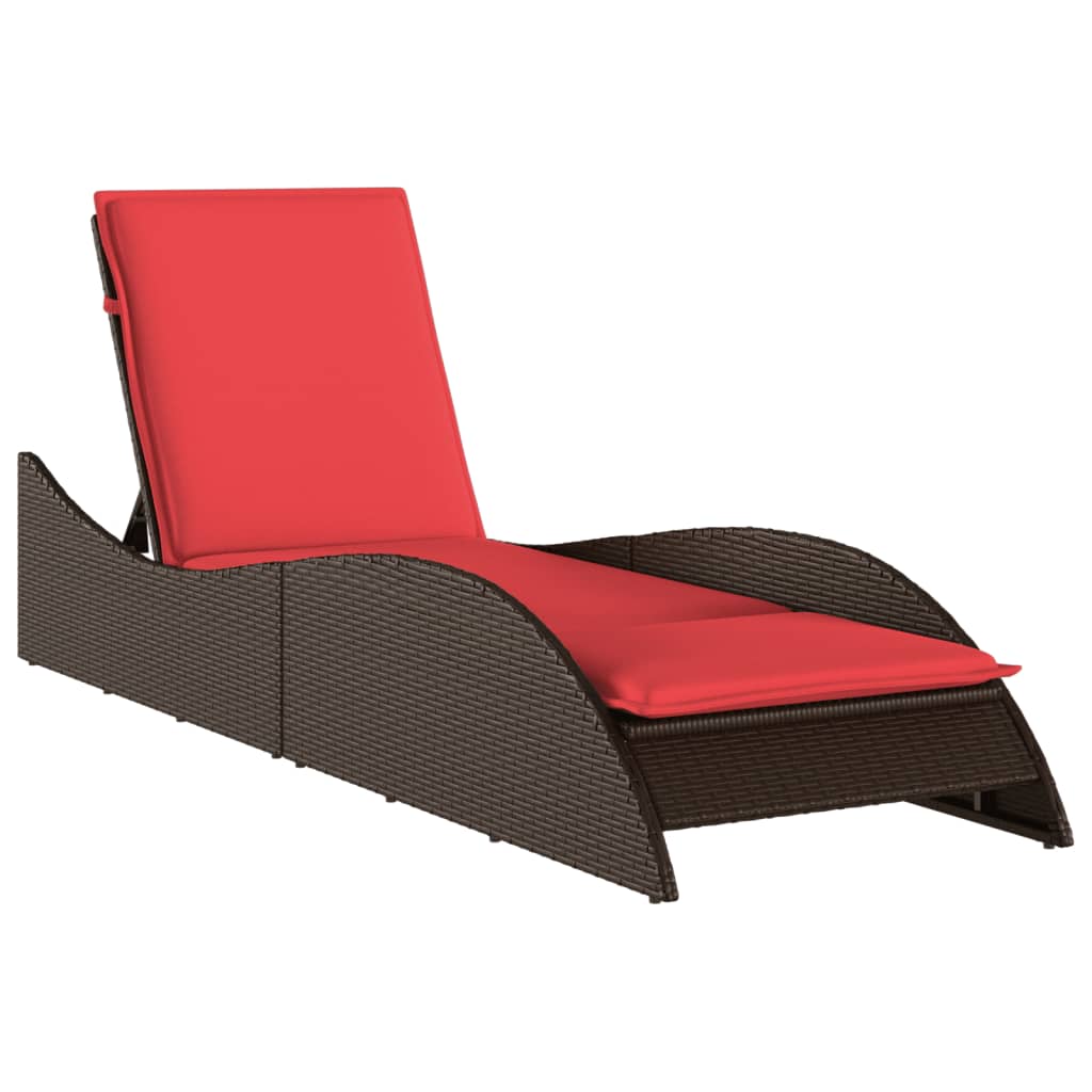 barna polyrattan napozóágy párnával 60 x 205 x 73 cm