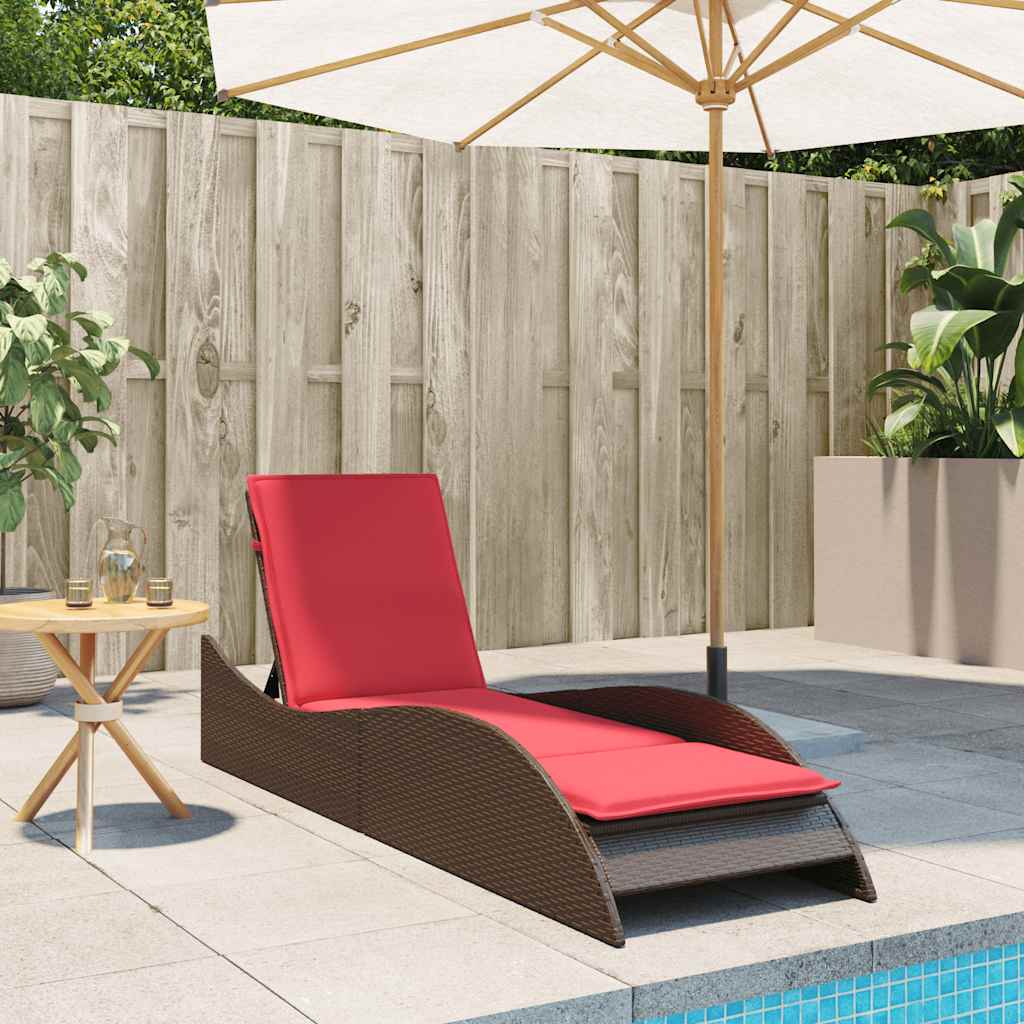 barna polyrattan napozóágy párnával 60 x 205 x 73 cm