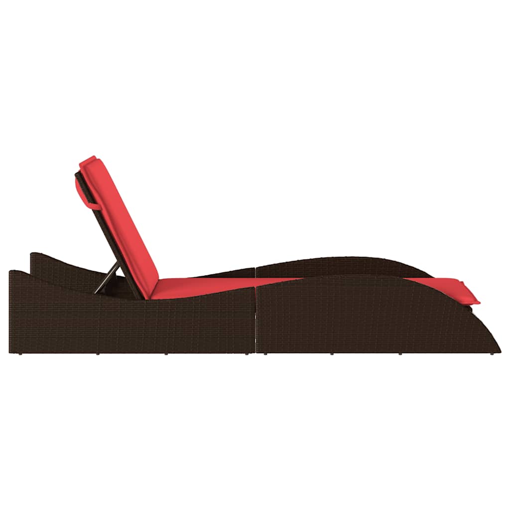 barna polyrattan napozóágy párnával 60 x 205 x 73 cm
