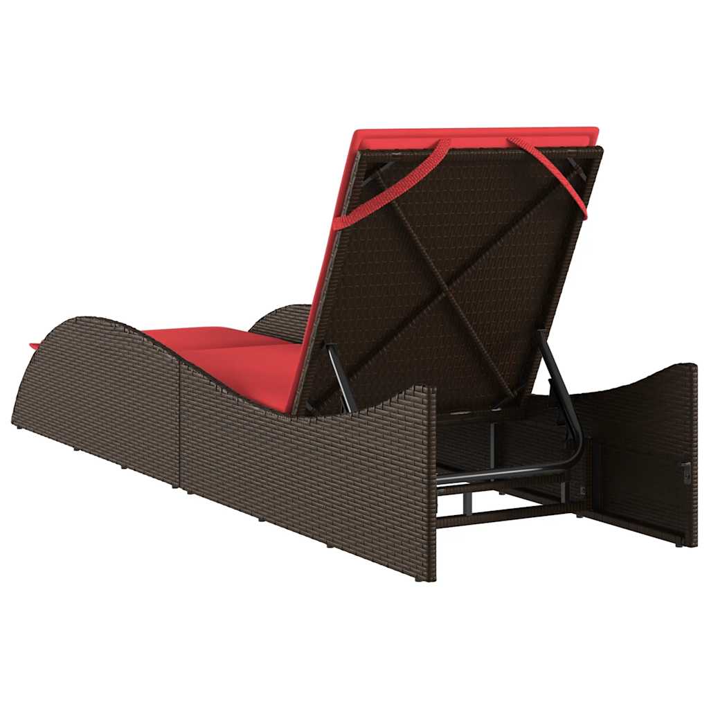 barna polyrattan napozóágy párnával 60 x 205 x 73 cm