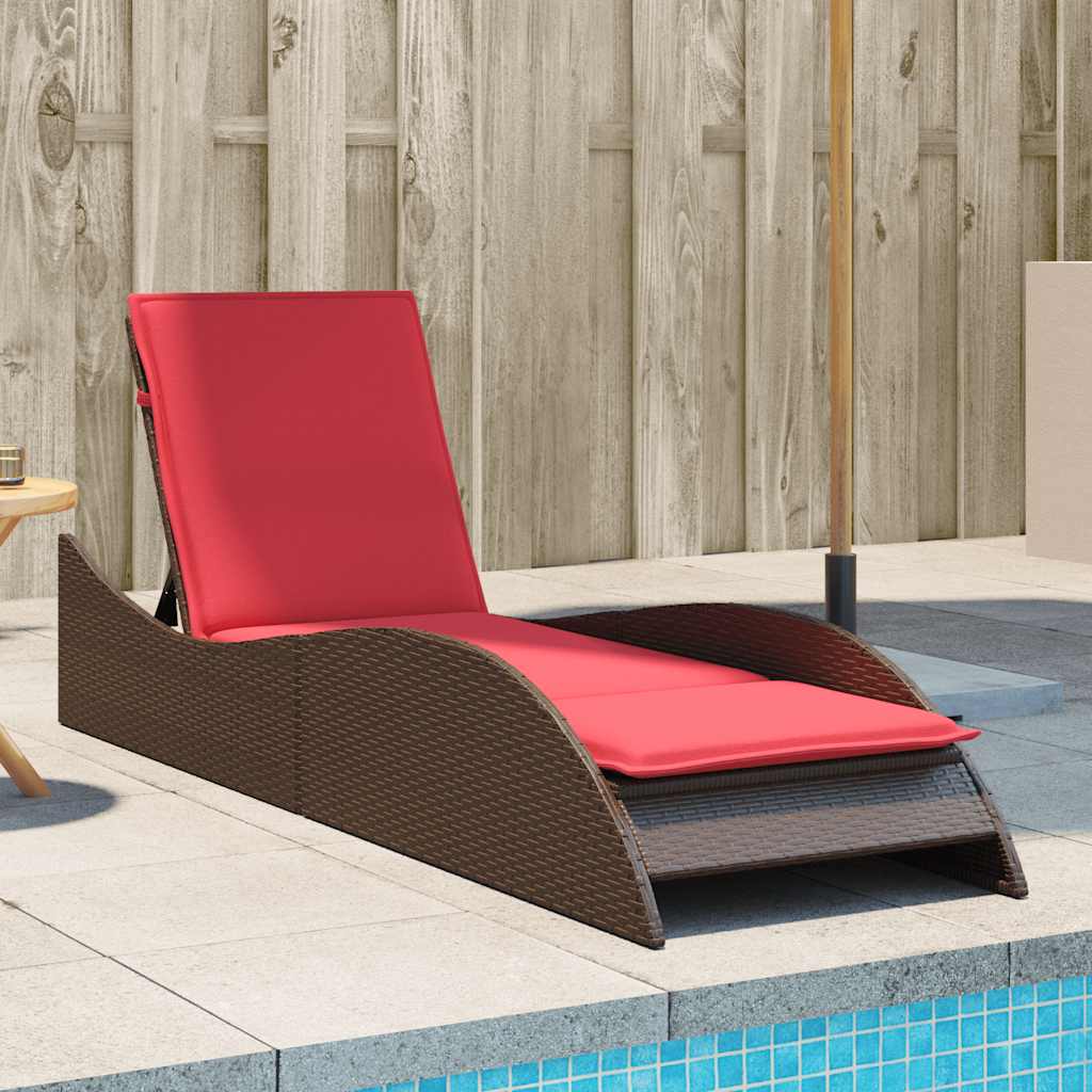 barna polyrattan napozóágy párnával 60 x 205 x 73 cm