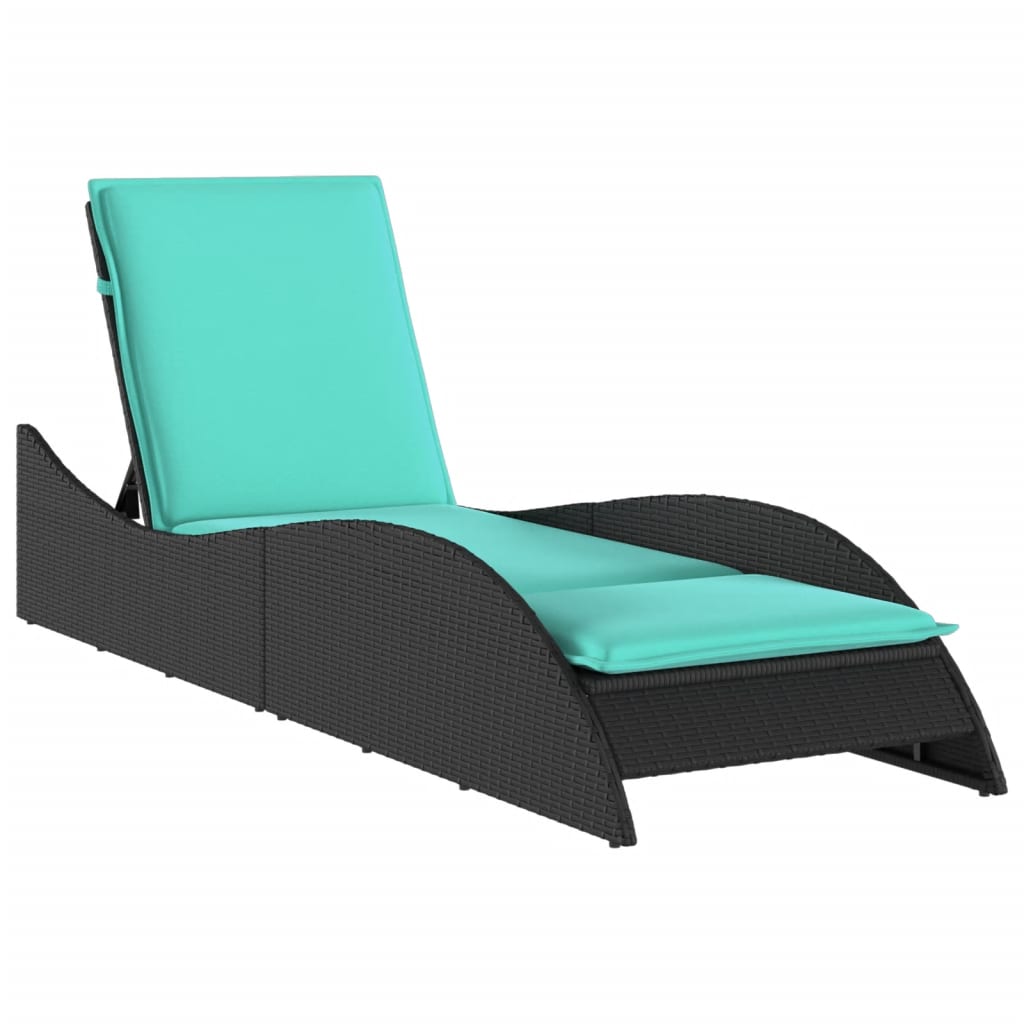fekete polyrattan napozóágy párnával 60 x 205 x 73 cm