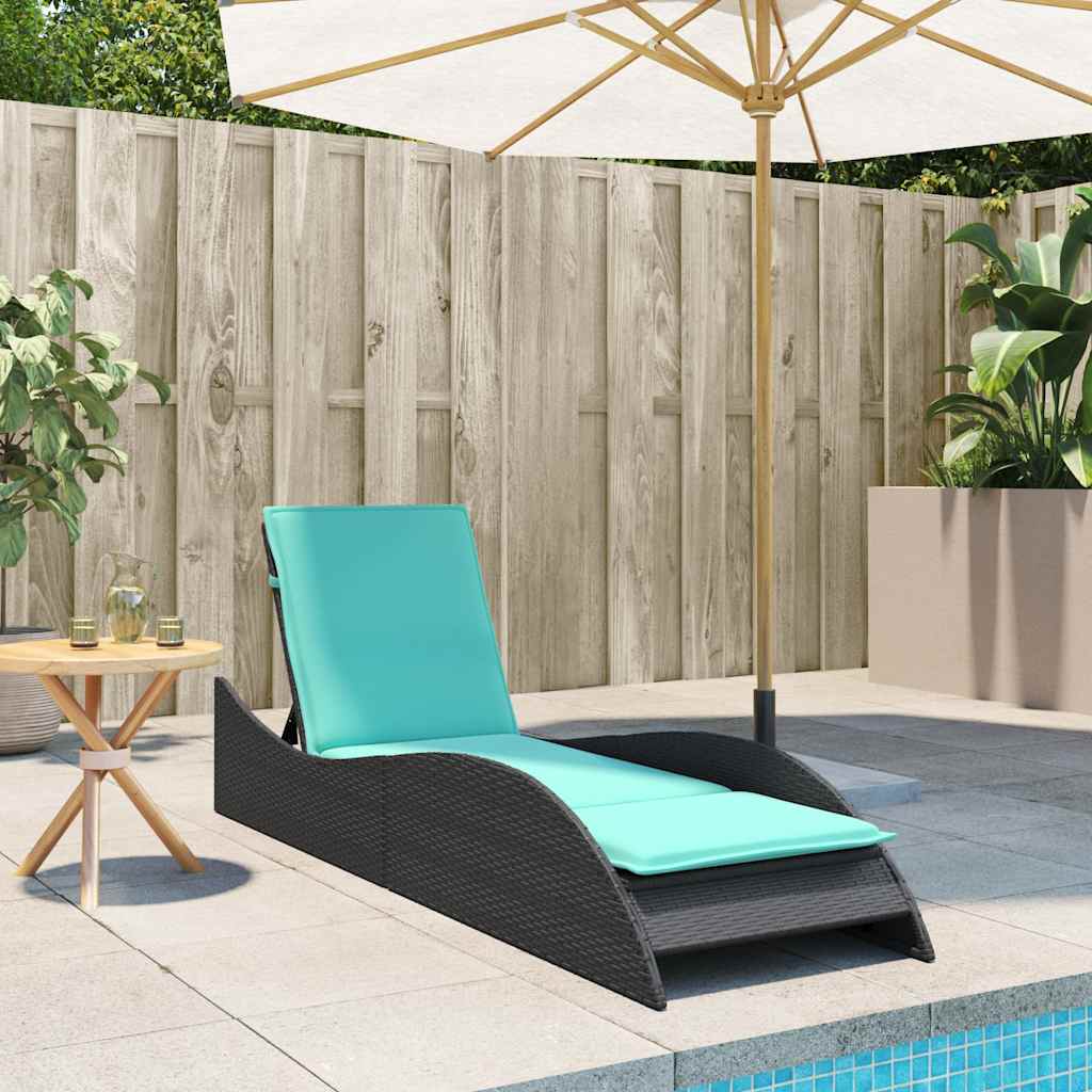 fekete polyrattan napozóágy párnával 60 x 205 x 73 cm