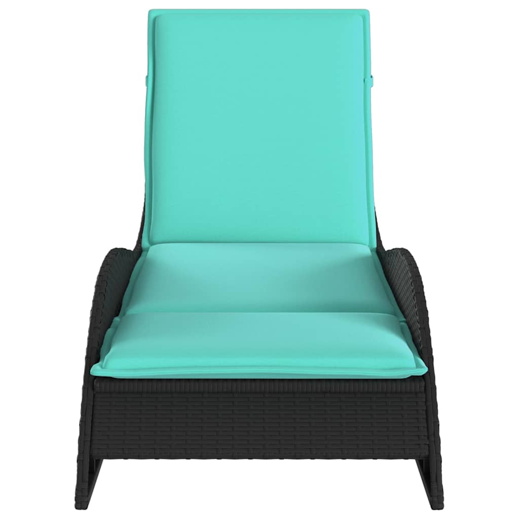 fekete polyrattan napozóágy párnával 60 x 205 x 73 cm