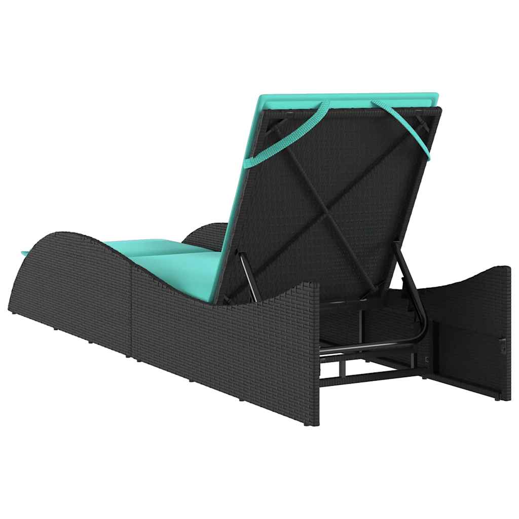 fekete polyrattan napozóágy párnával 60 x 205 x 73 cm