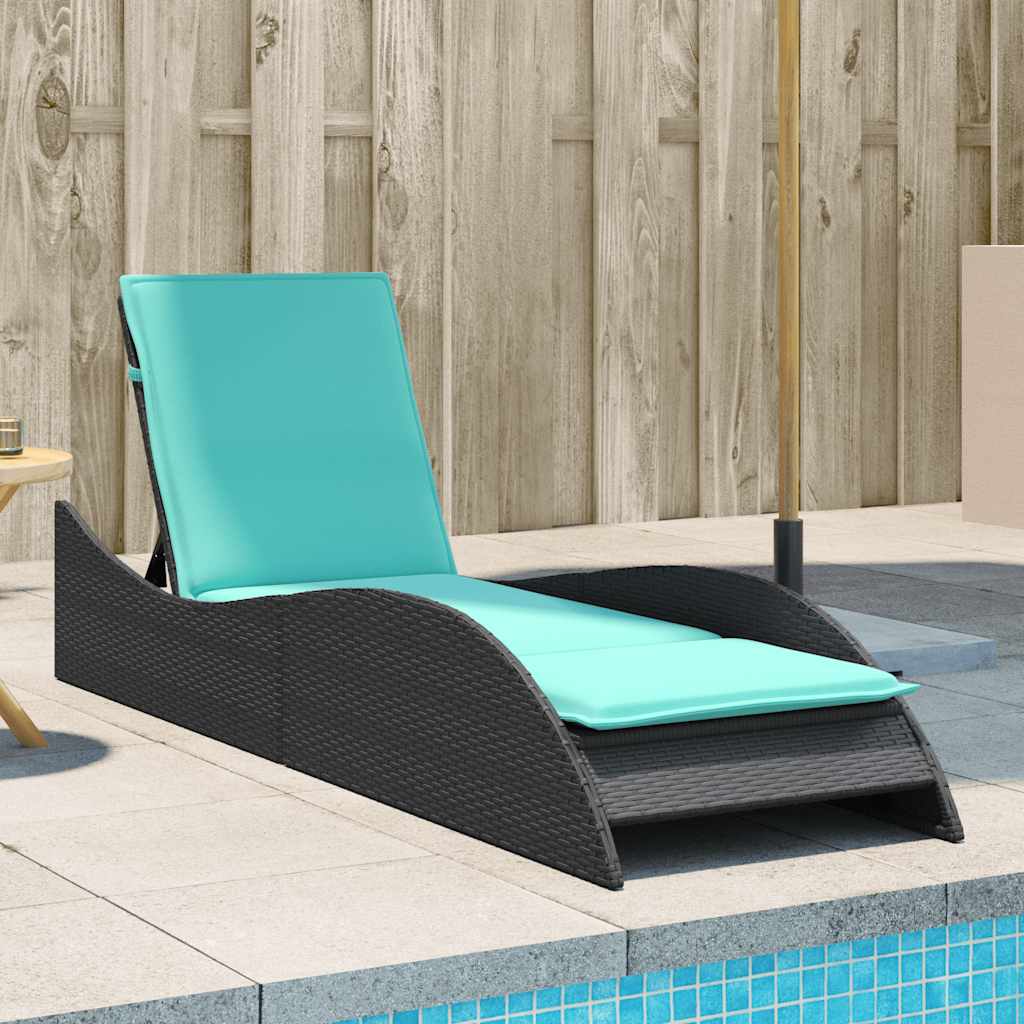 fekete polyrattan napozóágy párnával 60 x 205 x 73 cm