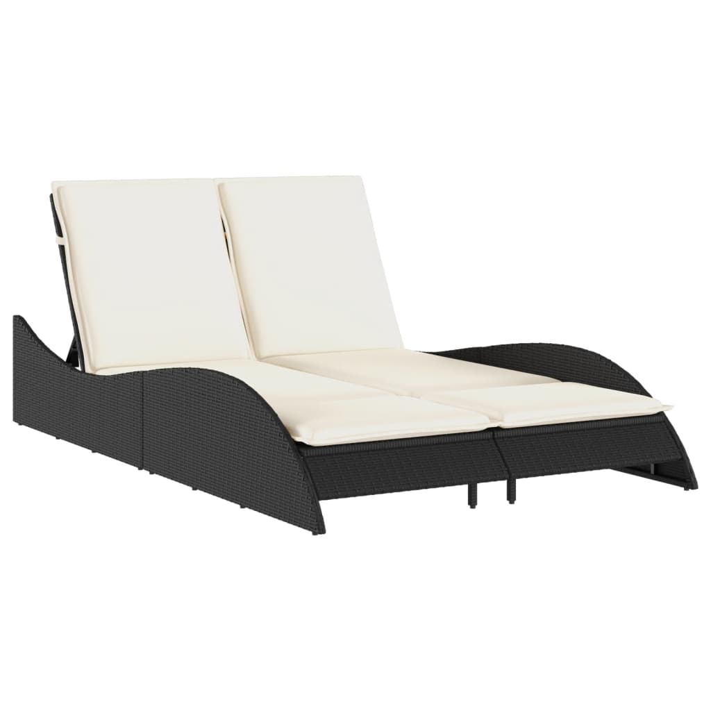 fekete polyrattan napozóágy párnákkal 114x205x73 cm
