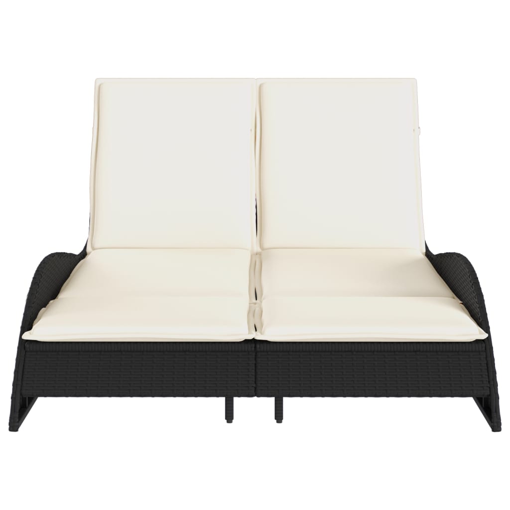 fekete polyrattan napozóágy párnákkal 114x205x73 cm