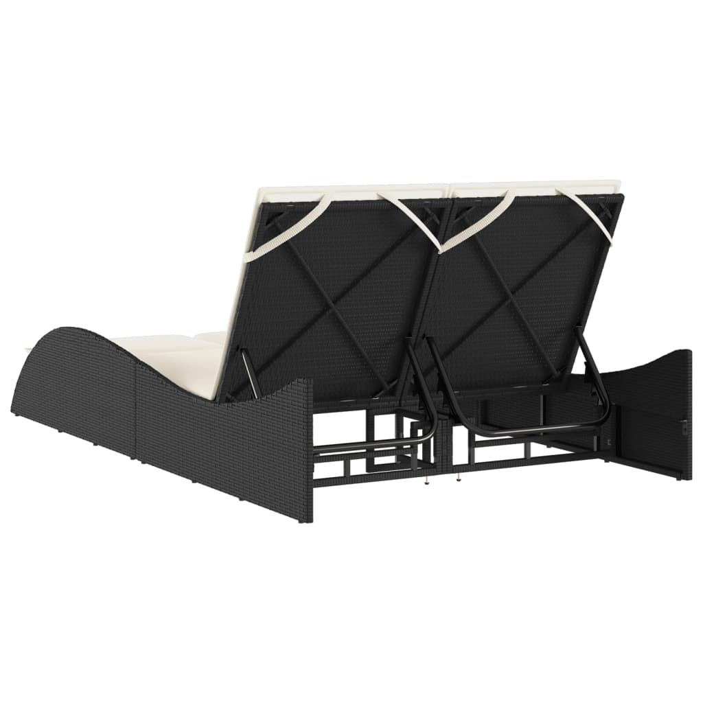 fekete polyrattan napozóágy párnákkal 114x205x73 cm