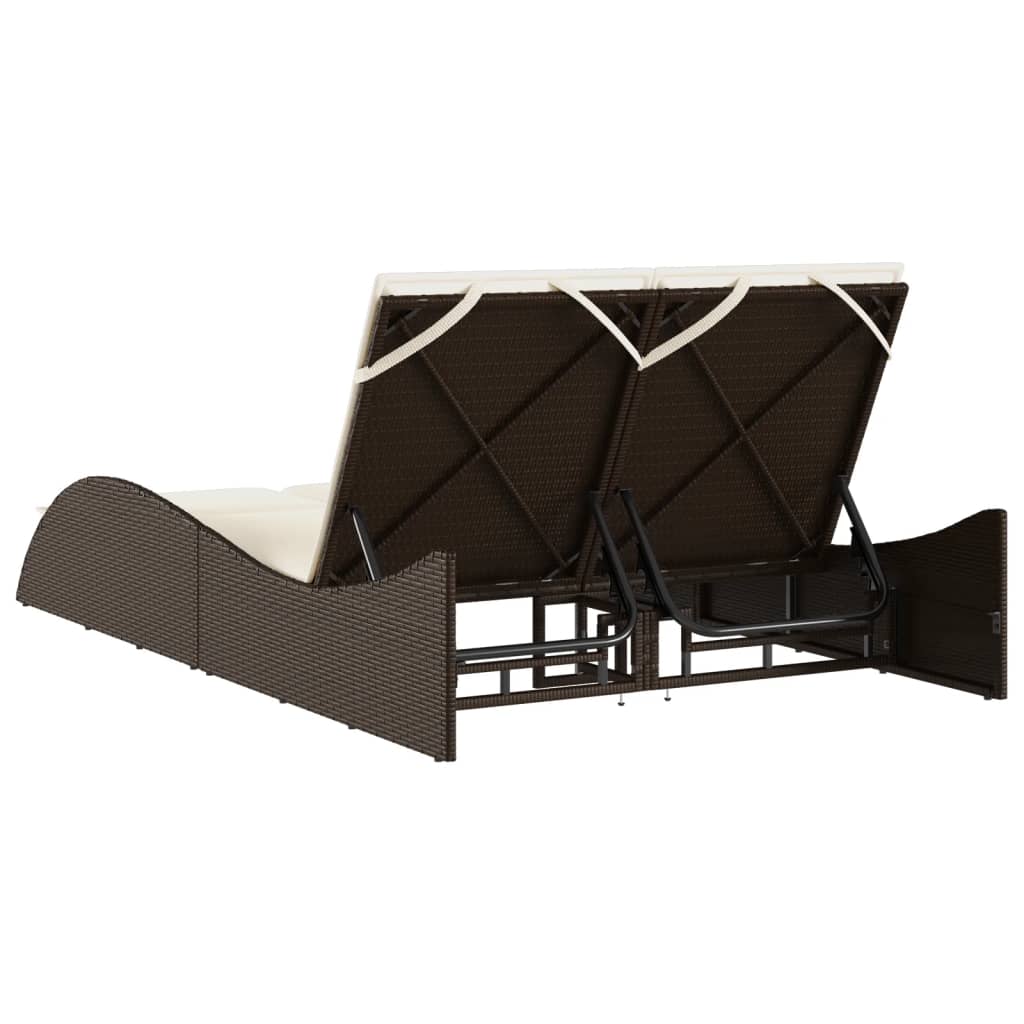 barna polyrattan napozóágy párnákkal 114x205x73 cm