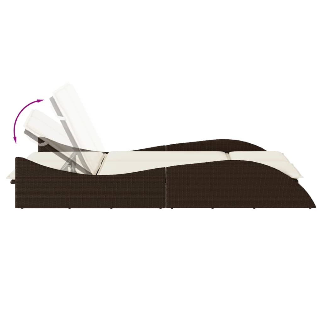barna polyrattan napozóágy párnákkal 114x205x73 cm