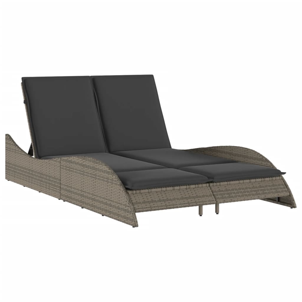 szürke polyrattan napozóágy párnákkal 114x205x73 cm