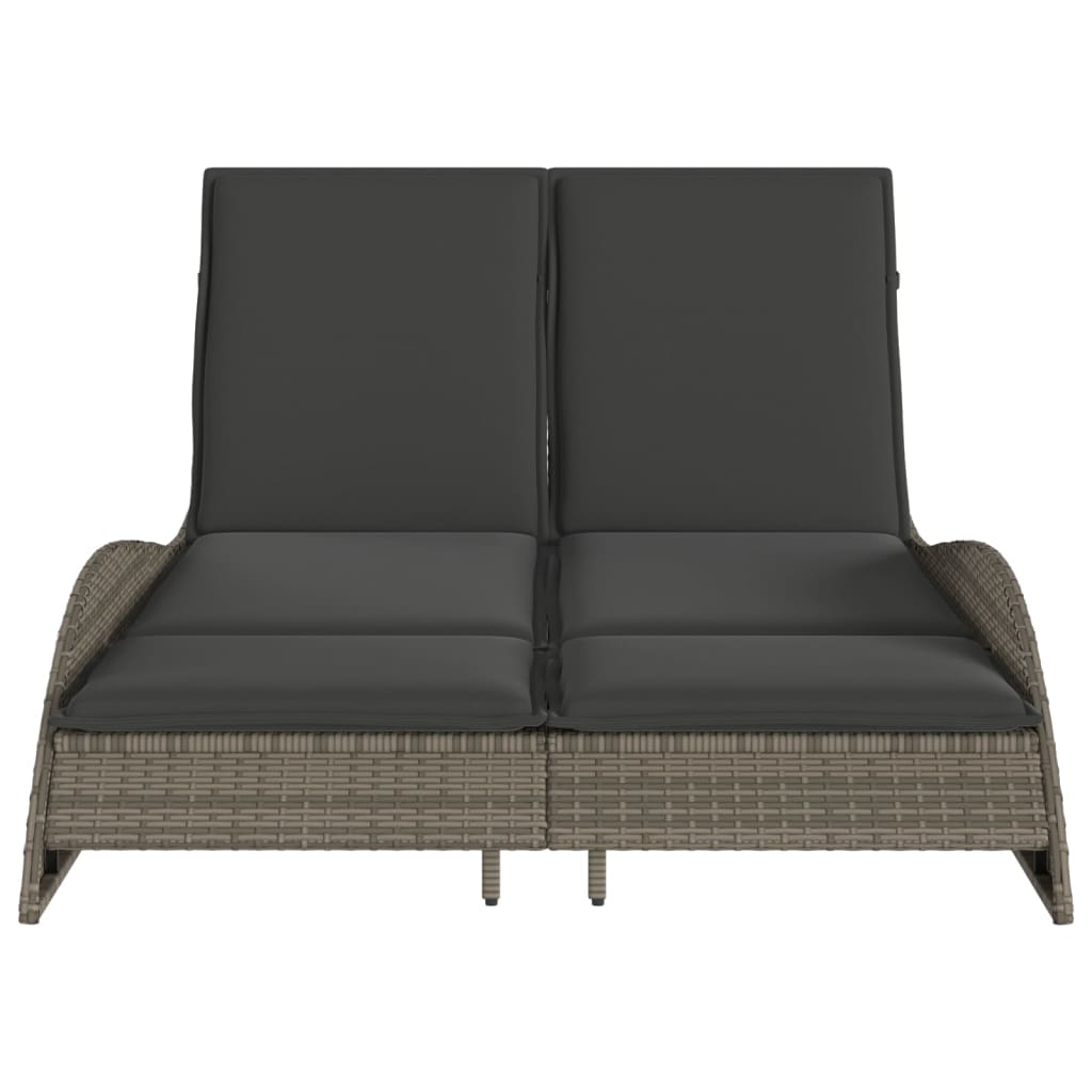 szürke polyrattan napozóágy párnákkal 114x205x73 cm