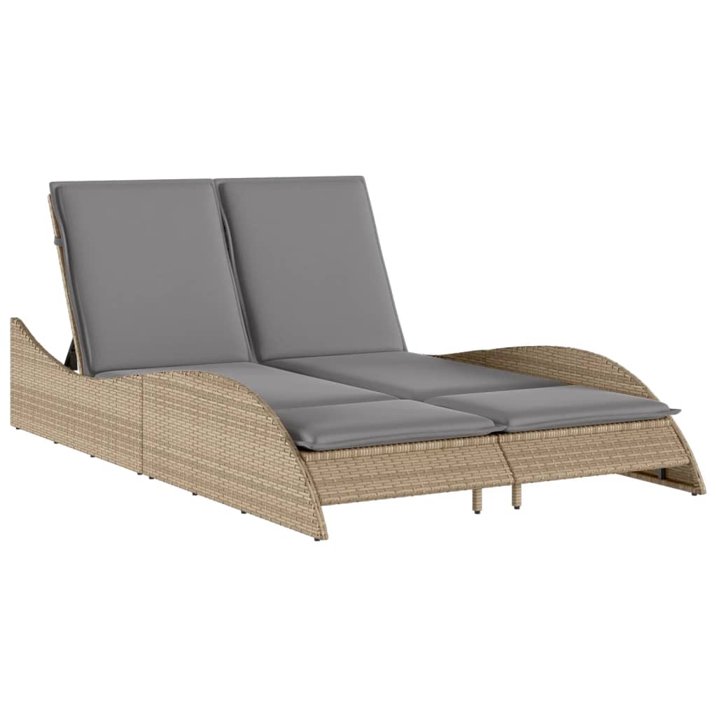 bézs polyrattan napozóágy párnákkal 114x205x73 cm