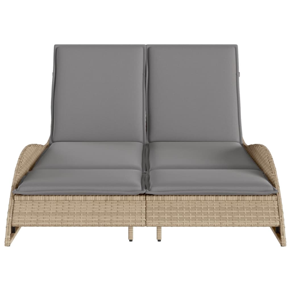 bézs polyrattan napozóágy párnákkal 114x205x73 cm