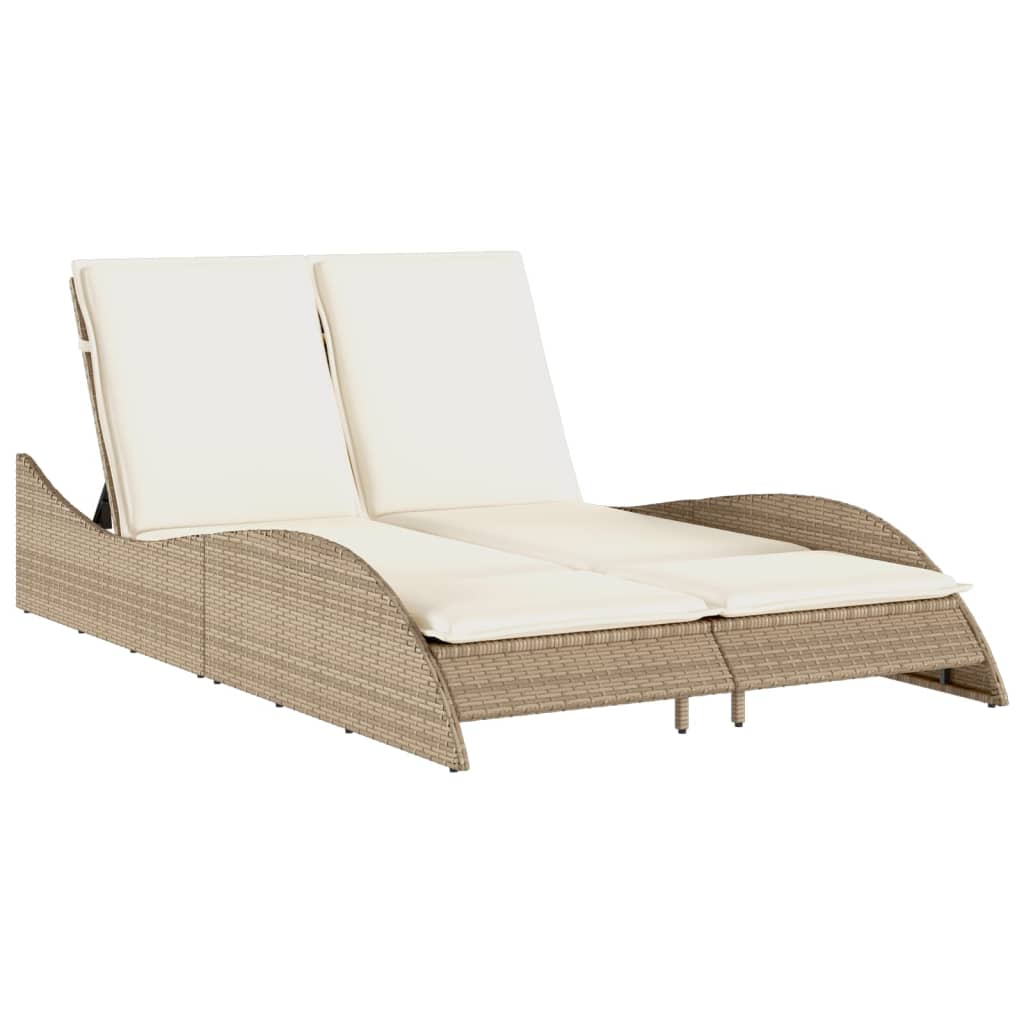 bézs polyrattan napozóágy párnákkal 114x205x73 cm