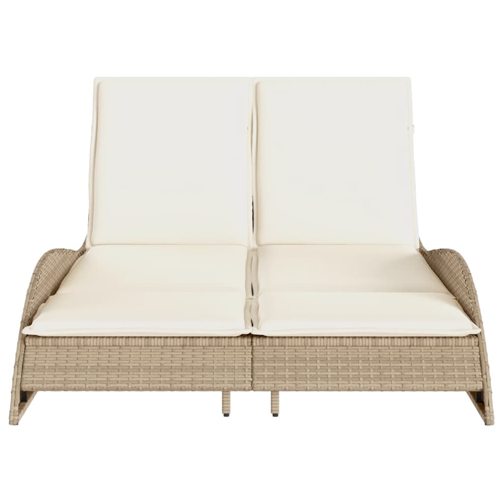 bézs polyrattan napozóágy párnákkal 114x205x73 cm