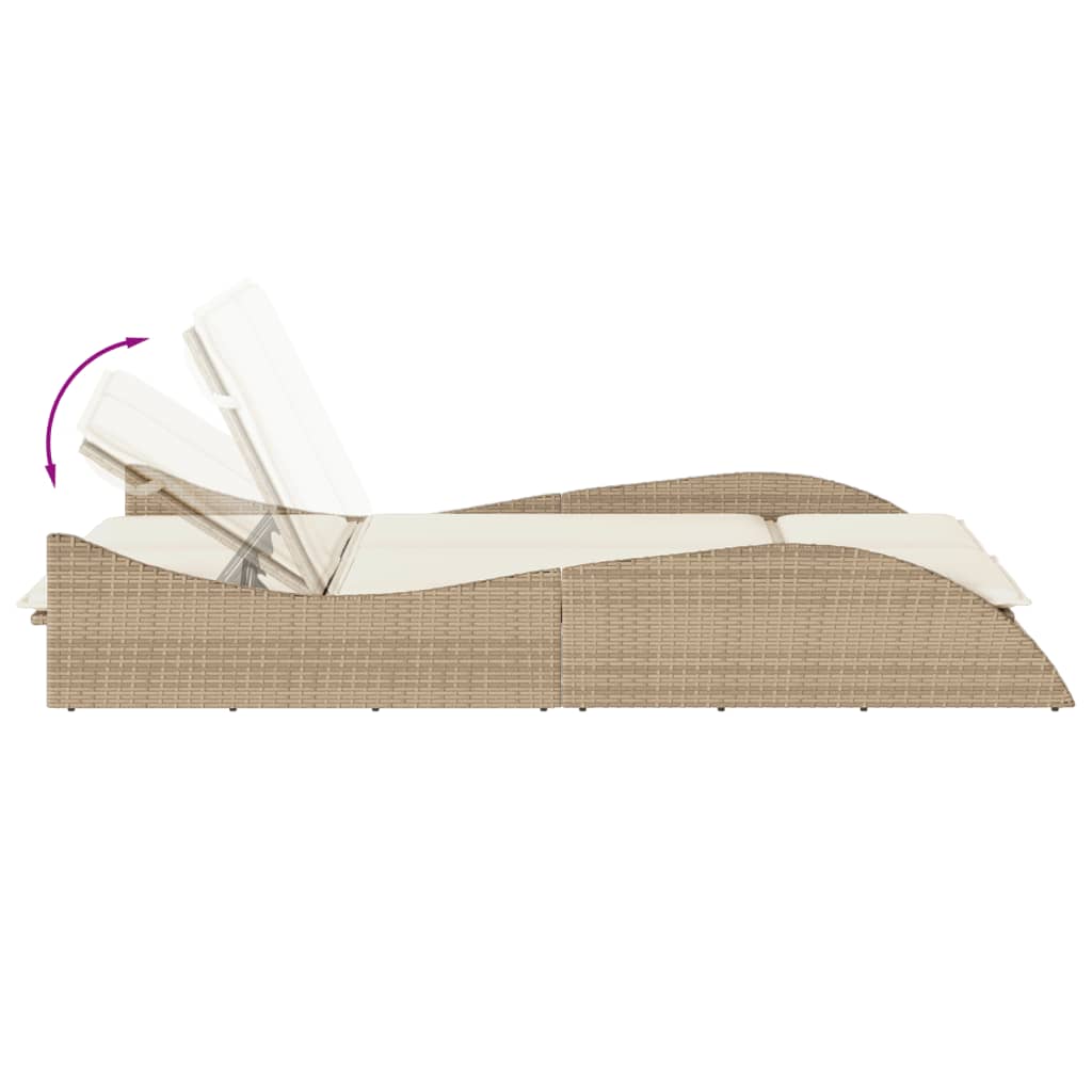 bézs polyrattan napozóágy párnákkal 114x205x73 cm