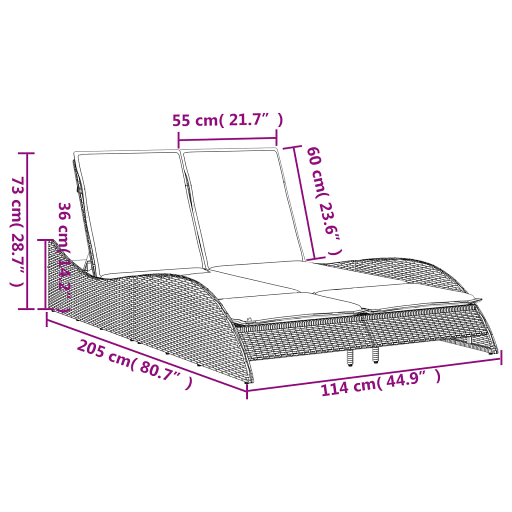 bézs polyrattan napozóágy párnákkal 114x205x73 cm