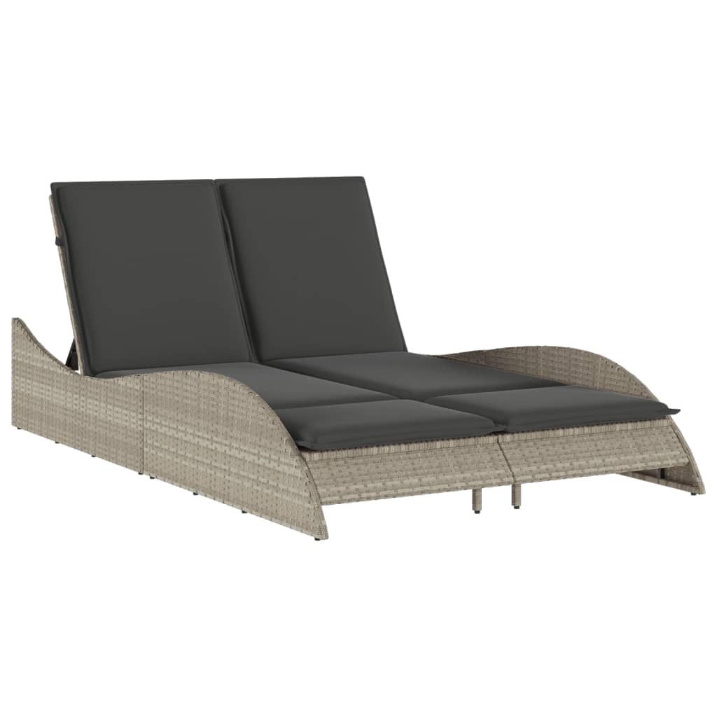 világosszürke polyrattan napozóágy párnákkal 114x205x73 cm