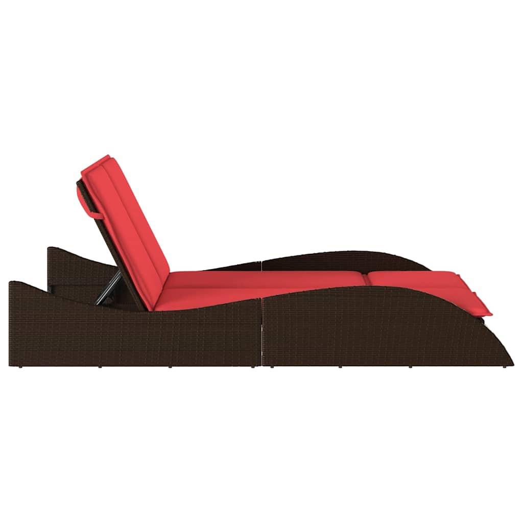 barna polyrattan napozóágy párnákkal 114 x 205 x 73 cm