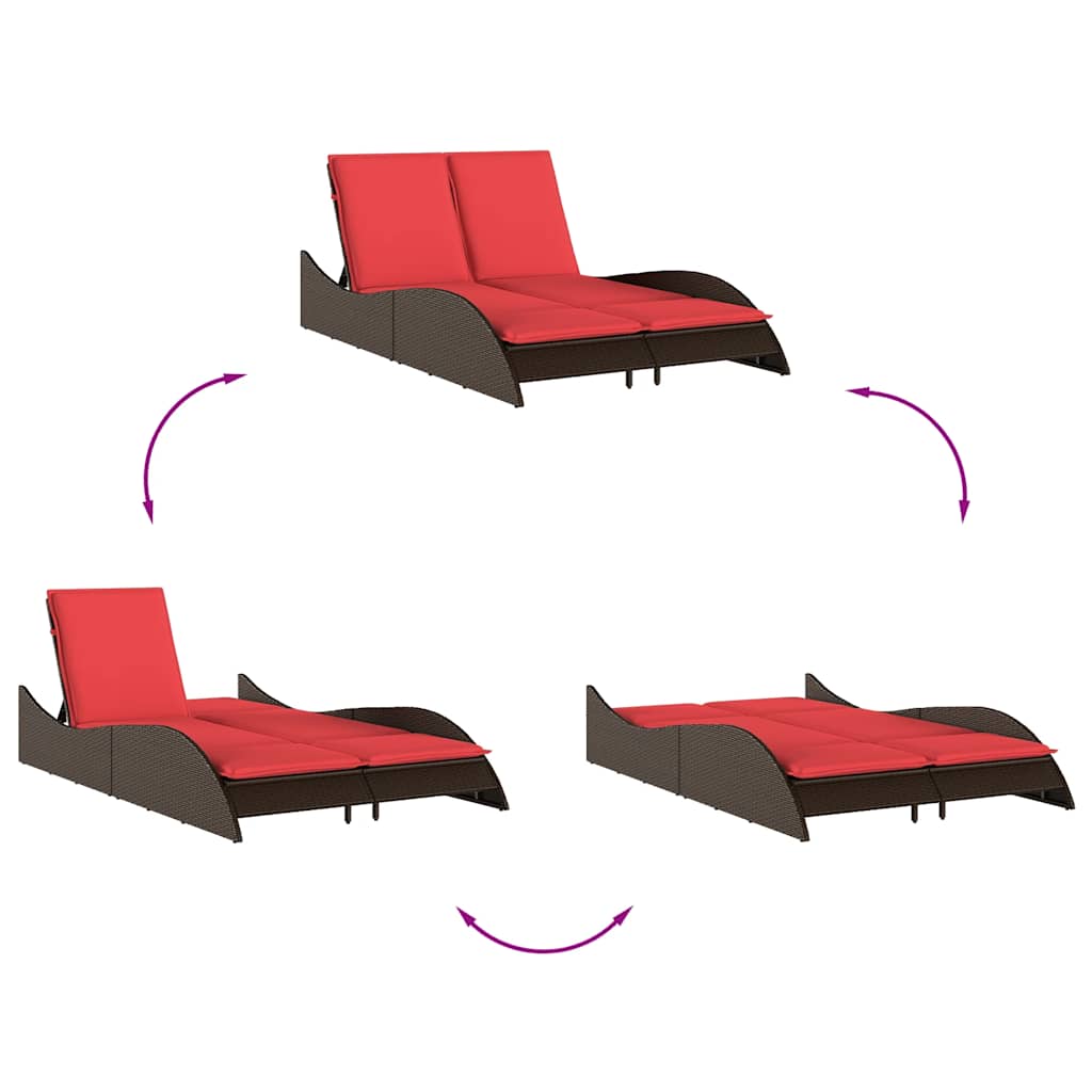 barna polyrattan napozóágy párnákkal 114 x 205 x 73 cm