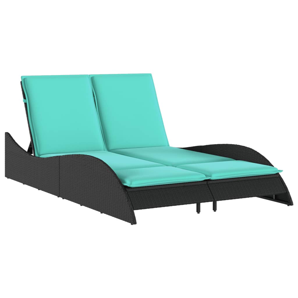 fekete polyrattan napozóágy párnákkal 114 x 205 x 73 cm