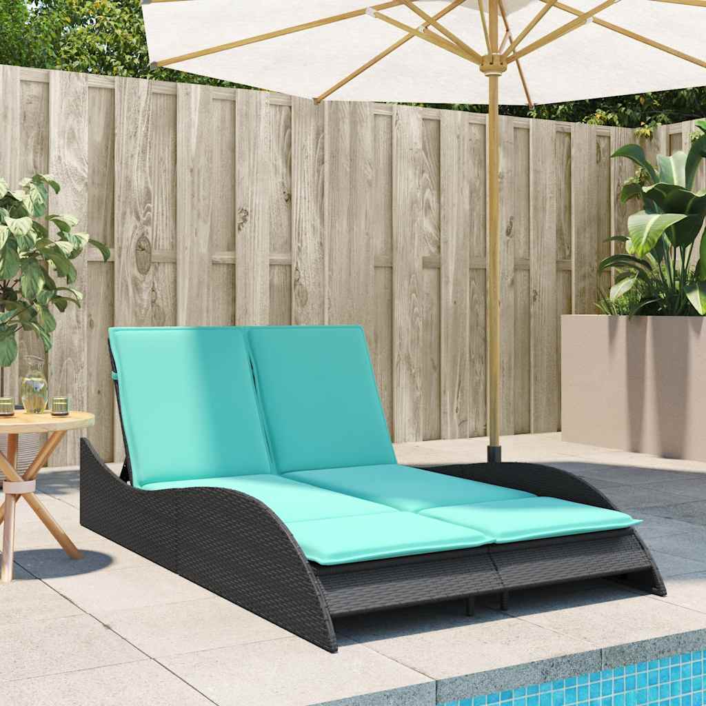 fekete polyrattan napozóágy párnákkal 114 x 205 x 73 cm